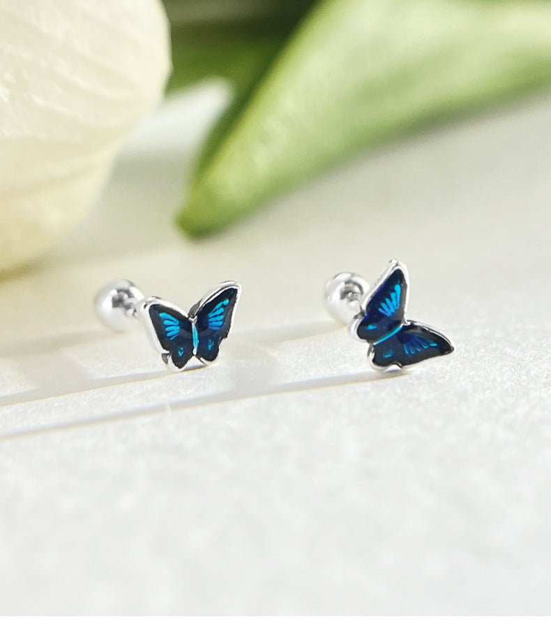 999 silver blue oil butterfly earrings - Figgostyle