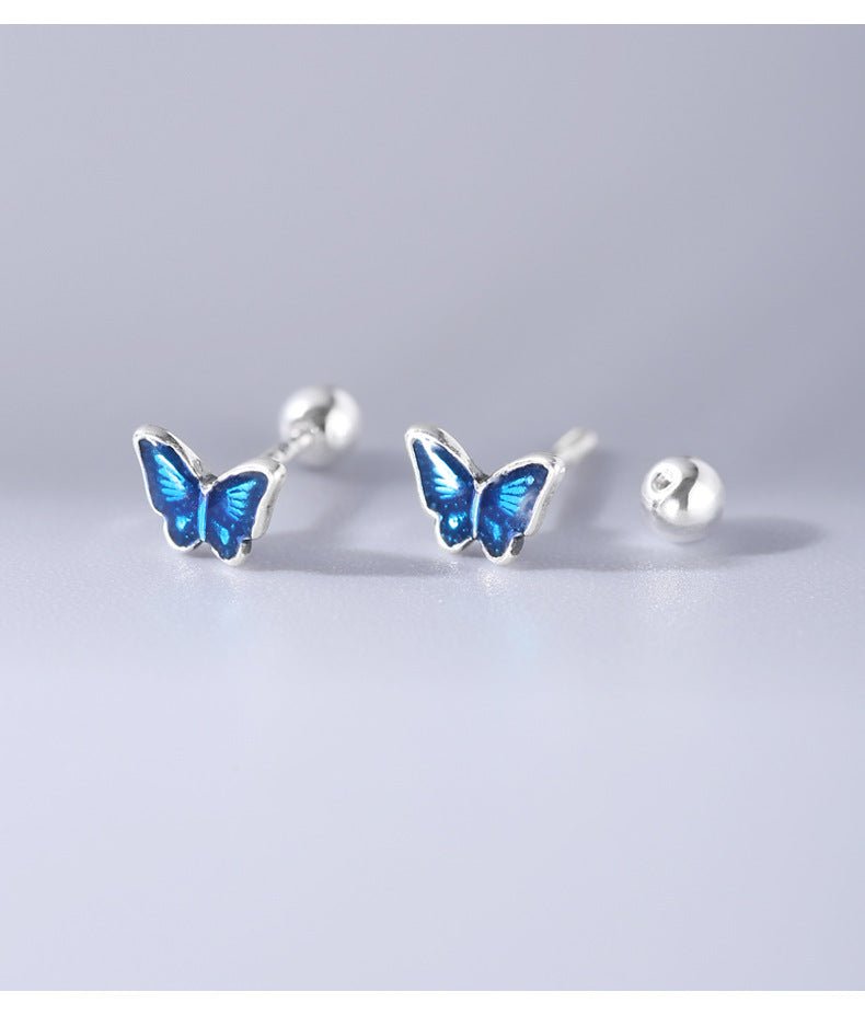999 silver blue oil butterfly earrings - Figgostyle