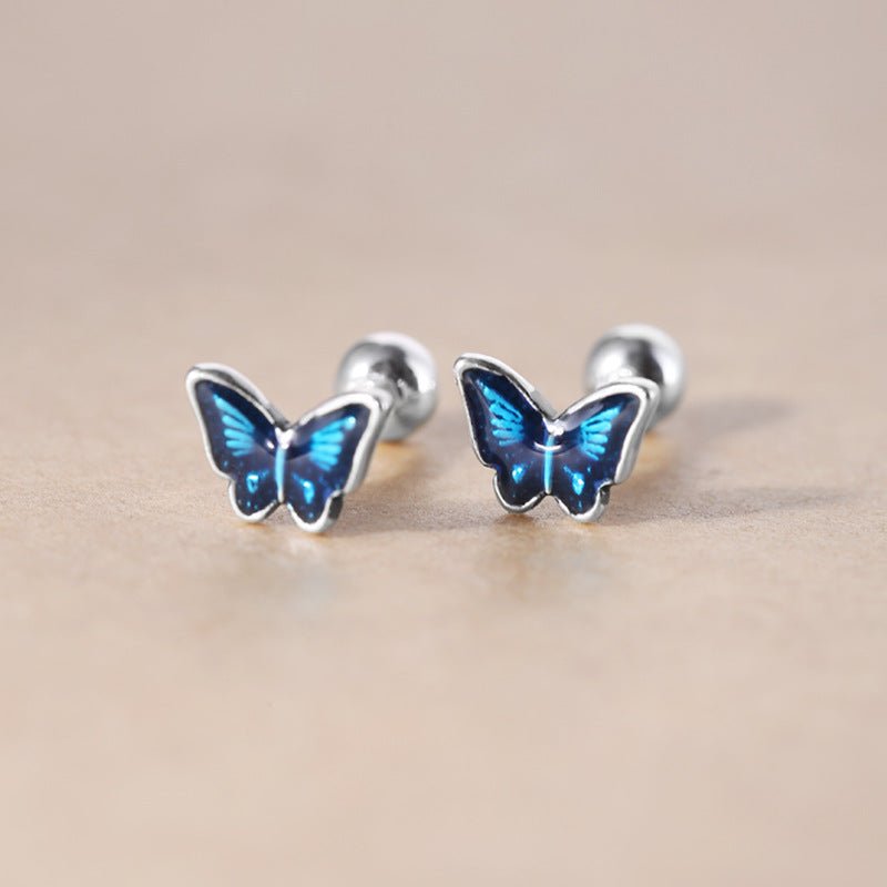 999 silver blue oil butterfly earrings - Figgostyle