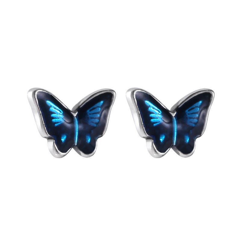 999 silver blue oil butterfly earrings - Figgostyle