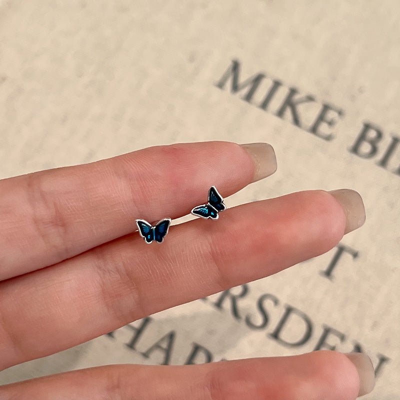 999 silver blue oil butterfly earrings - Figgostyle