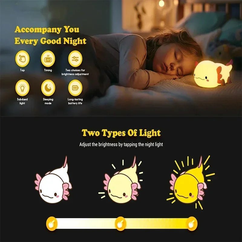 Axolotl Night Light, Cute Lamp with Touch Control - Figgostyle