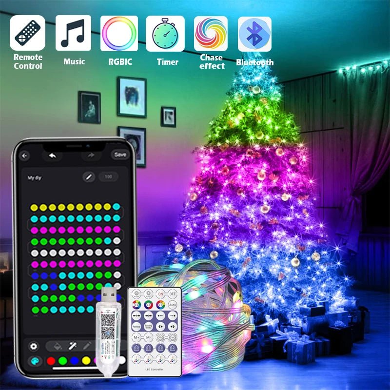 Christmas Tree RGB String Lights 🎄✨ 100LED 10M Bluetooth Fairy Lights - Figgostyle