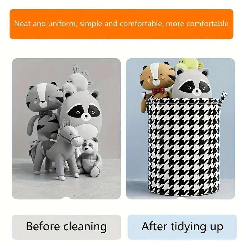 Foldable Houndstooth Laundry Hamper, Modern Fabric Storage Basket with Handle, Versatile for Bedroom, Bathroom, Living Room - Figgostyle