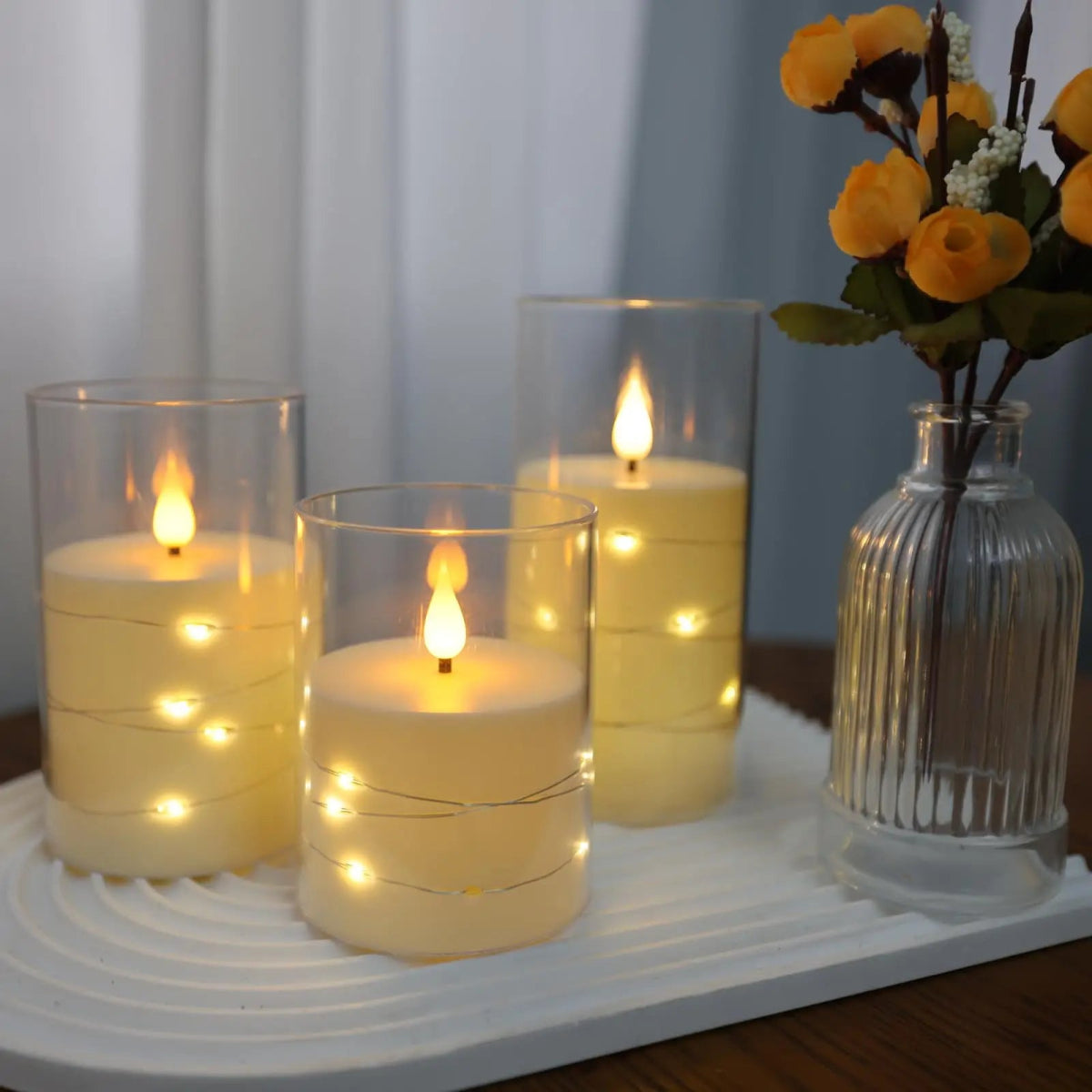 LED Flameless Candle with String Lights 🕯️✨ - Figgostyle