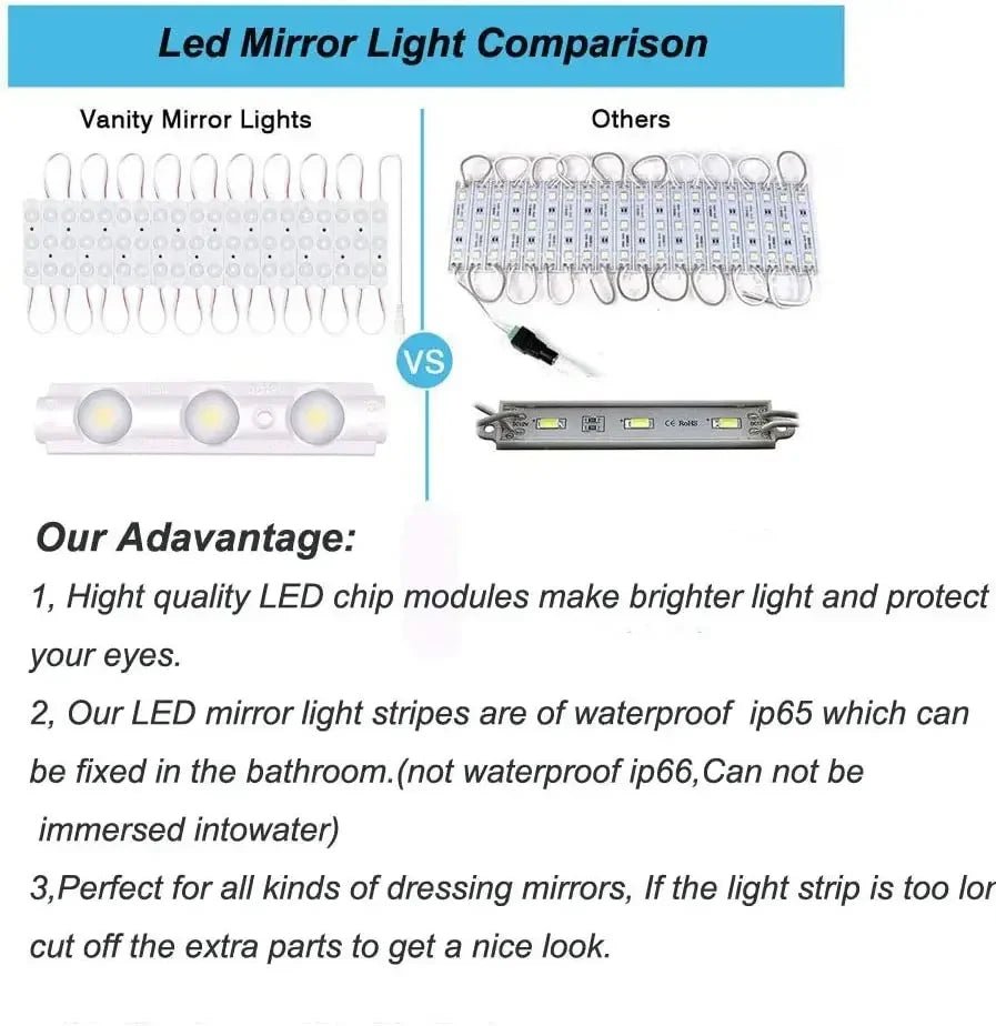 Led Vanity Mirror Lights Kit Vanity Make Up Light Dressing Table Strip Light Touch Control Dimmable Waterproof Mirror Front Lamp - Figgostyle