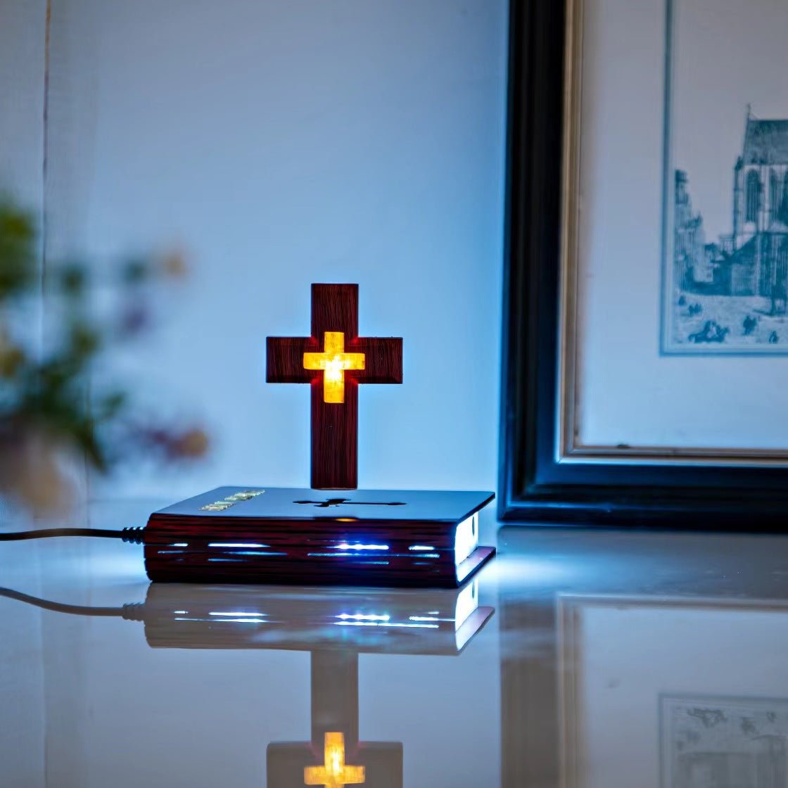 Levitating Cross Lamp Floating Bible Night Light - Figgostyle