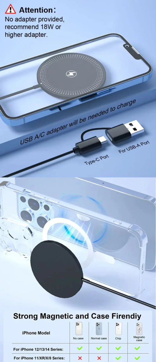Magnetic Wireless Charger Pad Stand For iPhone 16 15 14 13 12 Pro Max AirPods Phone Chargers Type C Fast Charging Dock Station - Figgostyle