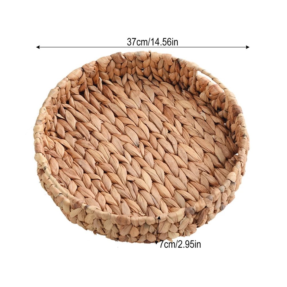 Rattan Wicker Basket Handwoven Fruit Tea Snack Bread Basket Cosmetic Round Storage Box Water Hyacinth Tray Jewelry Dish - Figgostyle