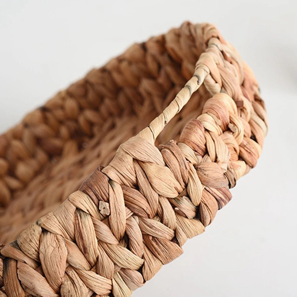 Rattan Wicker Basket Handwoven Fruit Tea Snack Bread Basket Cosmetic Round Storage Box Water Hyacinth Tray Jewelry Dish - Figgostyle