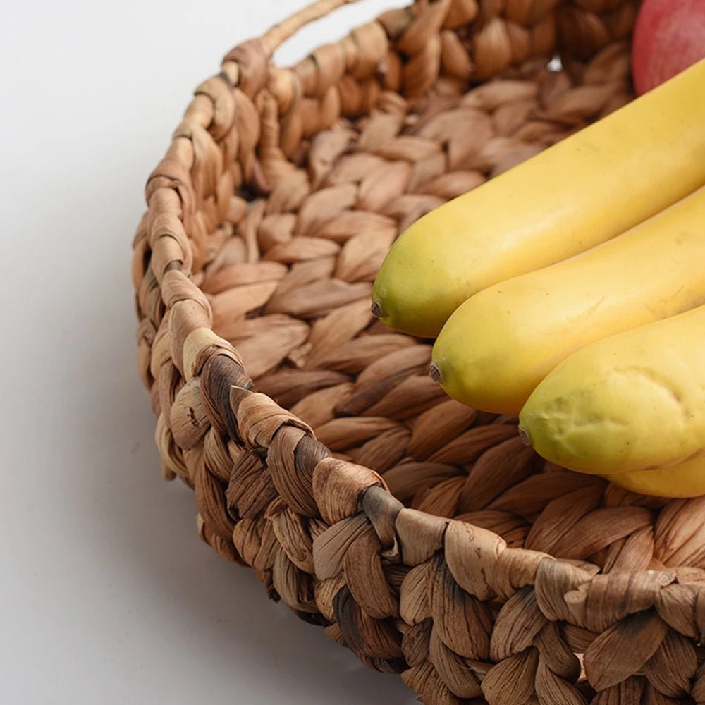 Rattan Wicker Basket Handwoven Fruit Tea Snack Bread Basket Cosmetic Round Storage Box Water Hyacinth Tray Jewelry Dish - Figgostyle