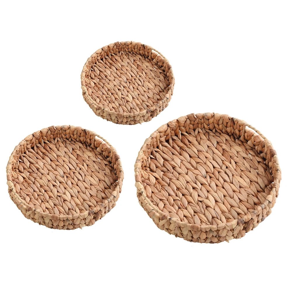 Rattan Wicker Basket Handwoven Fruit Tea Snack Bread Basket Cosmetic Round Storage Box Water Hyacinth Tray Jewelry Dish - Figgostyle