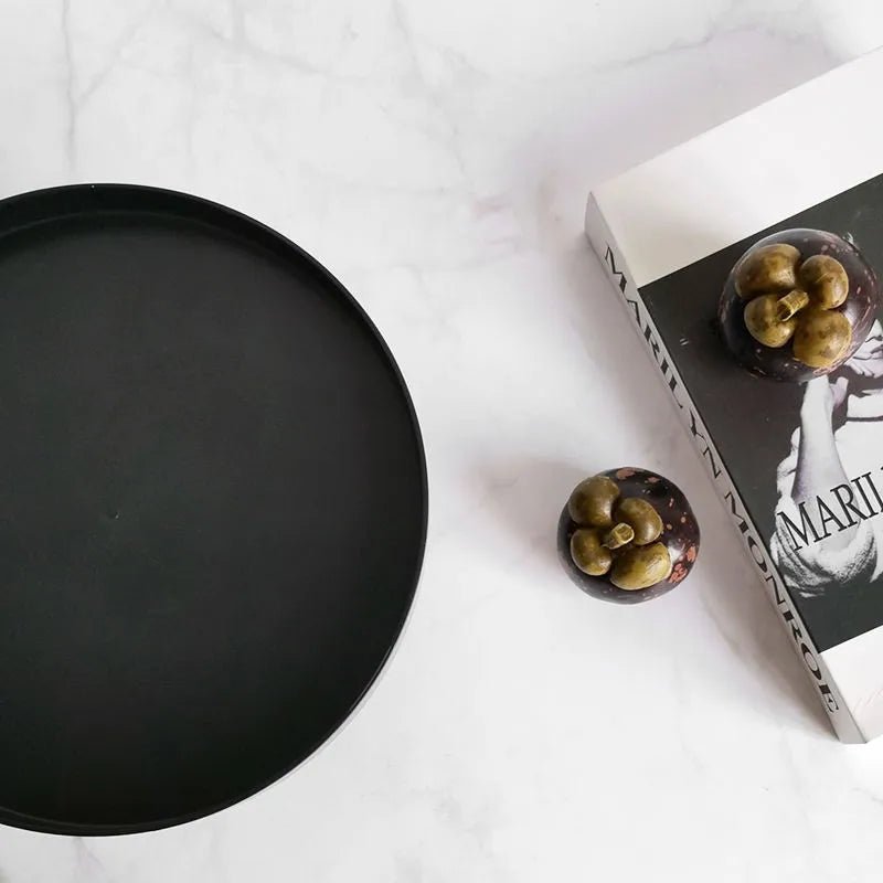 Round Black White Decorative Tray Storage Organizer ABS Tray Fruit Perfume Cosmetic Tray Home Decor Plates Simple Storage Plate - Figgostyle