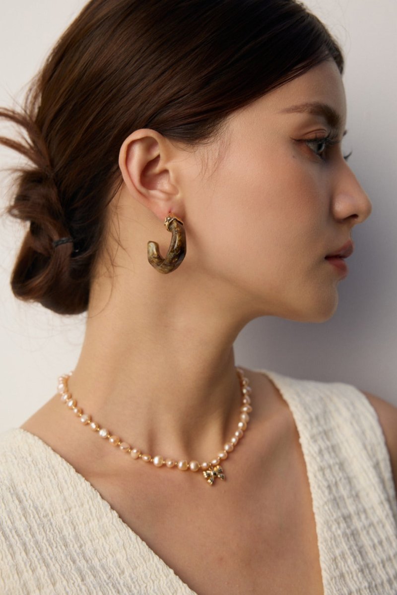 S925 Sterling Silver Imitation Waterweed Agate Imitation Sea Willow Earrings - Figgostyle