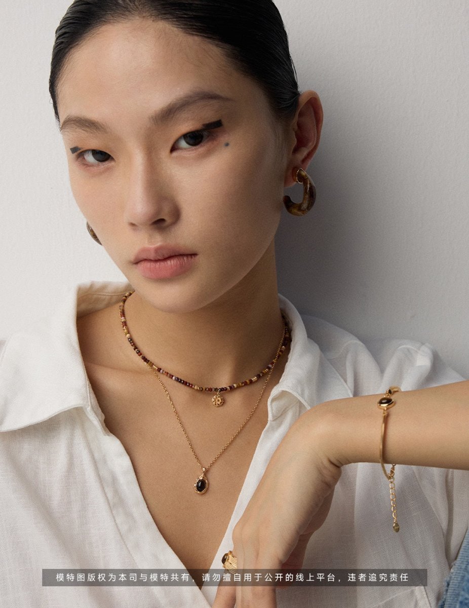 S925 Sterling Silver Imitation Waterweed Agate Imitation Sea Willow Earrings - Figgostyle