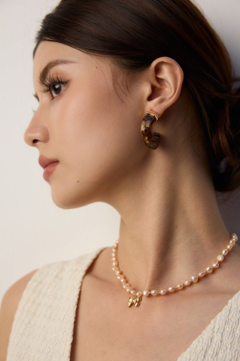 S925 Sterling Silver Imitation Waterweed Agate Imitation Sea Willow Earrings - Figgostyle