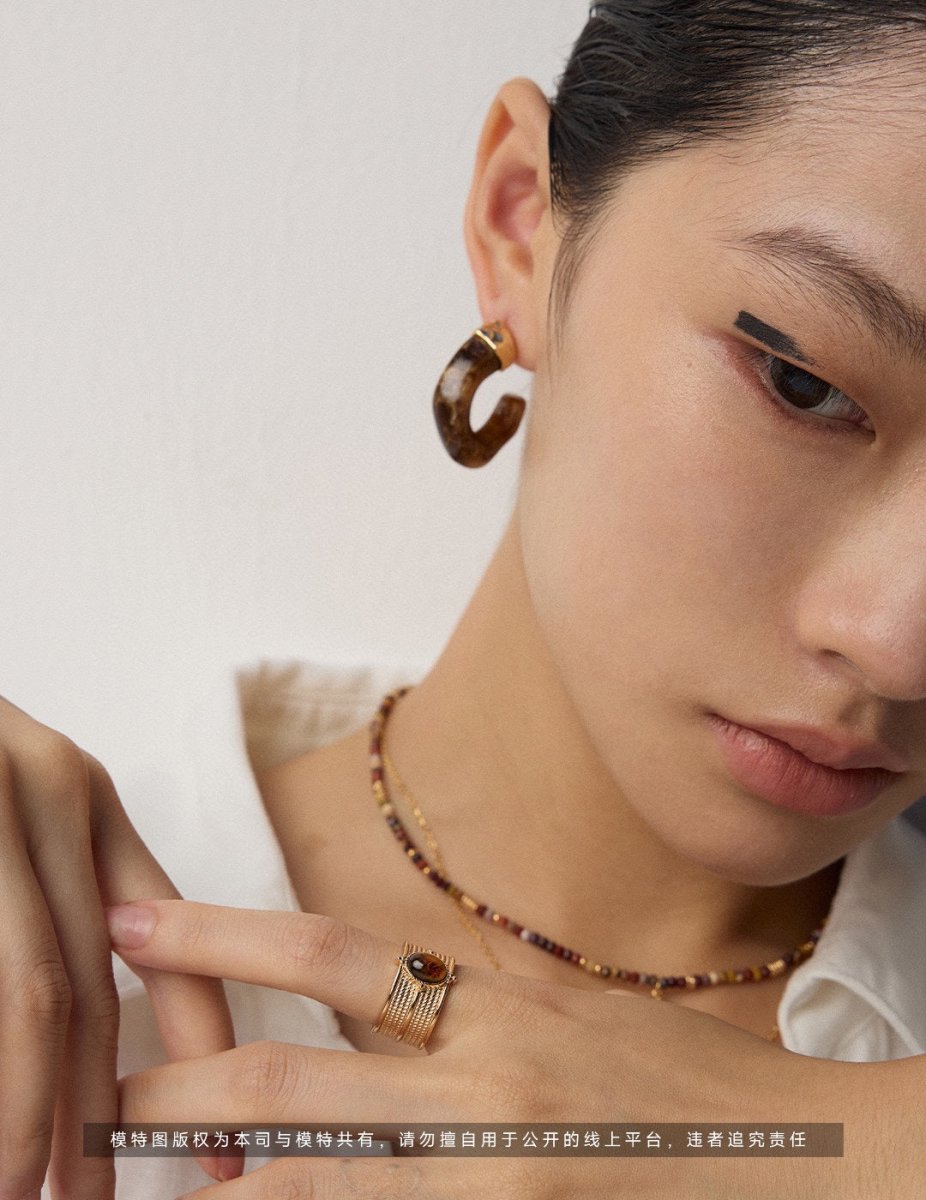 S925 Sterling Silver Imitation Waterweed Agate Imitation Sea Willow Earrings - Figgostyle