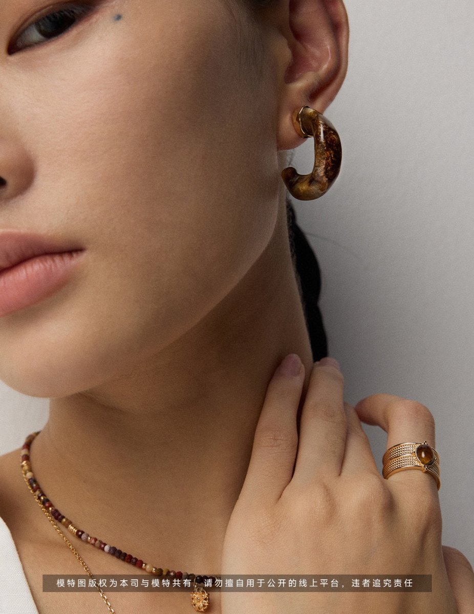 S925 Sterling Silver Imitation Waterweed Agate Imitation Sea Willow Earrings - Figgostyle