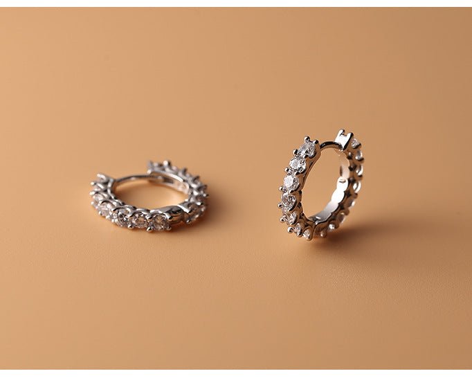 S925 sterling silver round earrings with diamonds - Figgostyle