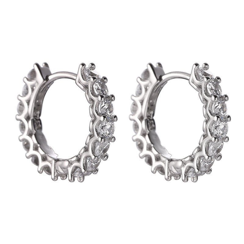 S925 sterling silver round earrings with diamonds - Figgostyle
