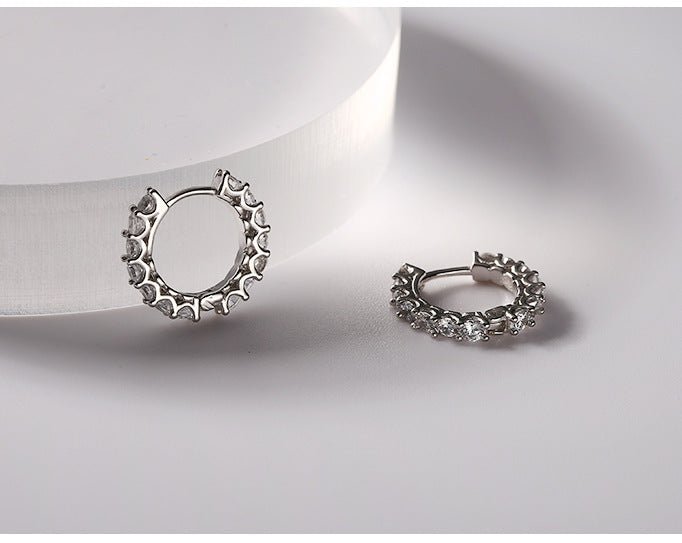 S925 sterling silver round earrings with diamonds - Figgostyle