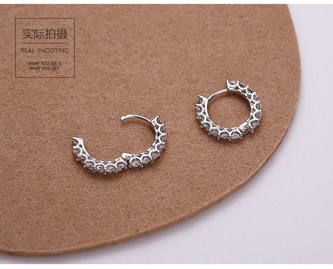 S925 sterling silver round earrings with diamonds - Figgostyle