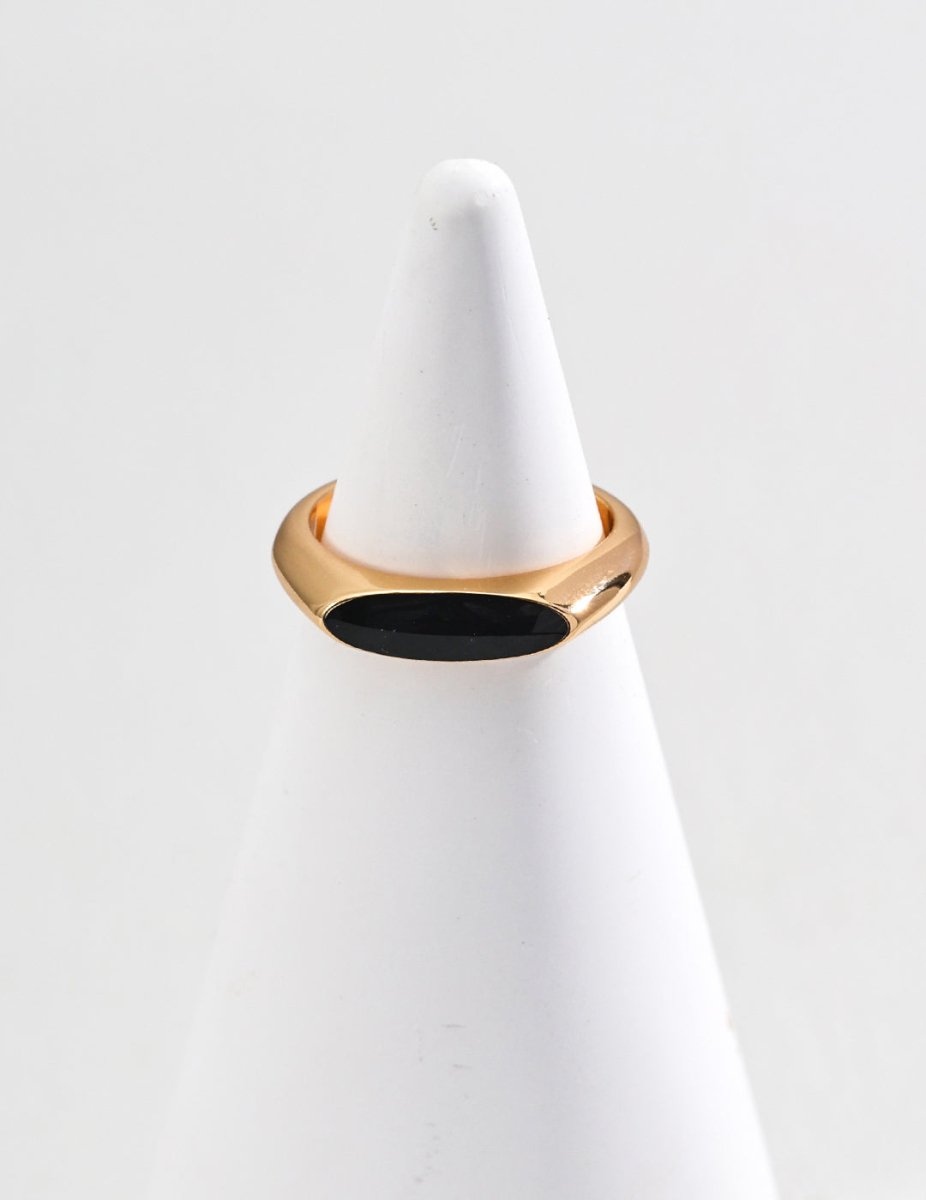 S925 Sterling Silver Simple Black Droplet Glaze Ring - Figgostyle