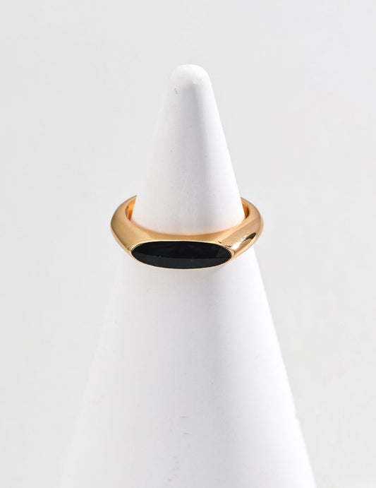 S925 Sterling Silver Simple Black Droplet Glaze Ring - Figgostyle