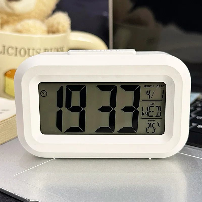 Smart Digital Alarm Clock Black White LCD Display with Temperature Calendar Timer Led Light for Bedroom Office (Without Battery) - Figgostyle