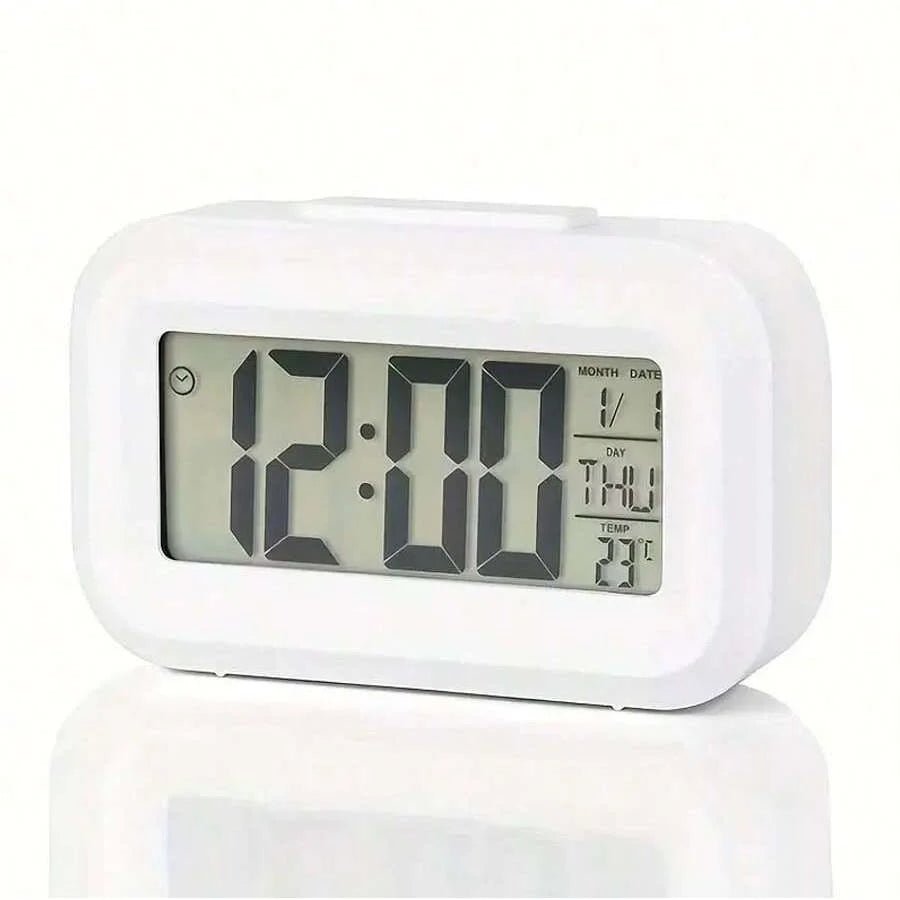 Smart Digital Alarm Clock Black White LCD Display with Temperature Calendar Timer Led Light for Bedroom Office (Without Battery) - Figgostyle