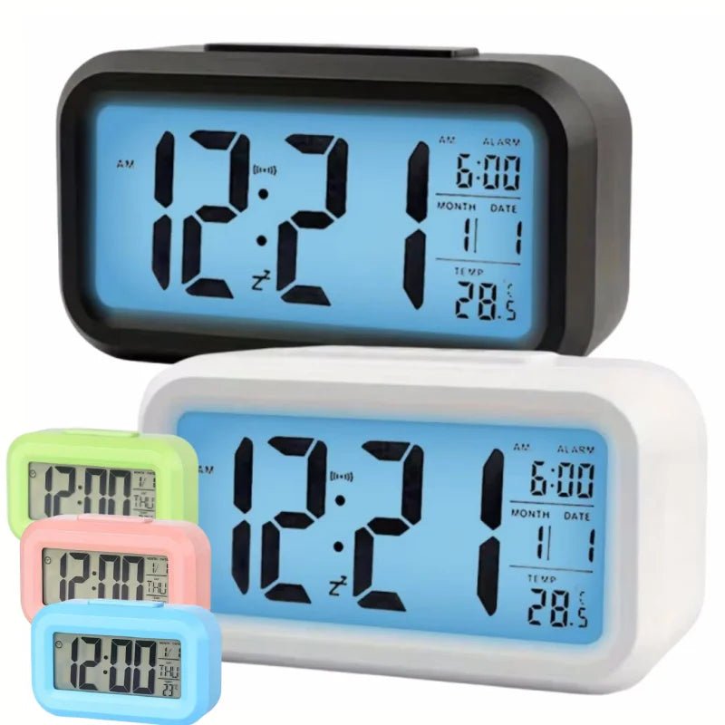 Smart Digital Alarm Clock Black White LCD Display with Temperature Calendar Timer Led Light for Bedroom Office (Without Battery) - Figgostyle