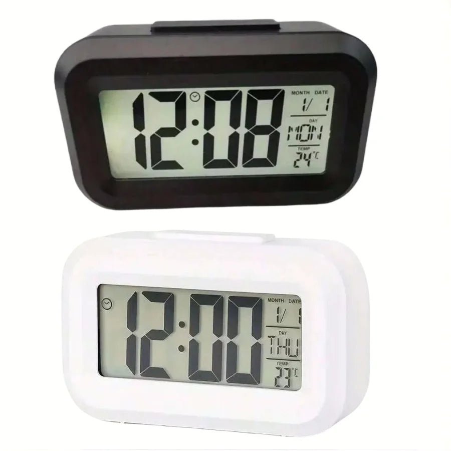 Smart Digital Alarm Clock Black White LCD Display with Temperature Calendar Timer Led Light for Bedroom Office (Without Battery) - Figgostyle
