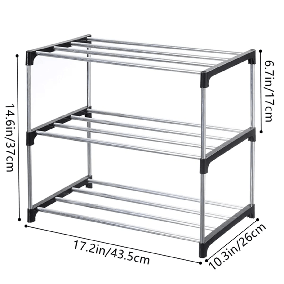 Stackable Small Shoe Rack, Entryway, Hallway and Closet Space Saving Storage and Organization (3 - Tier, Black) - Figgostyle