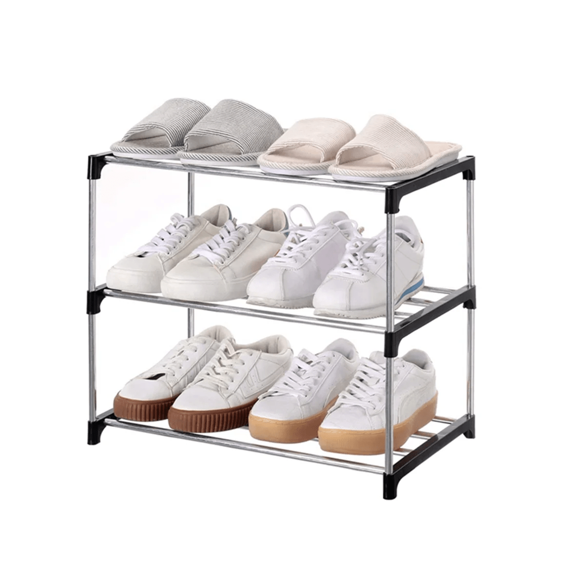 Stackable Small Shoe Rack, Entryway, Hallway and Closet Space Saving Storage and Organization (3 - Tier, Black) - Figgostyle