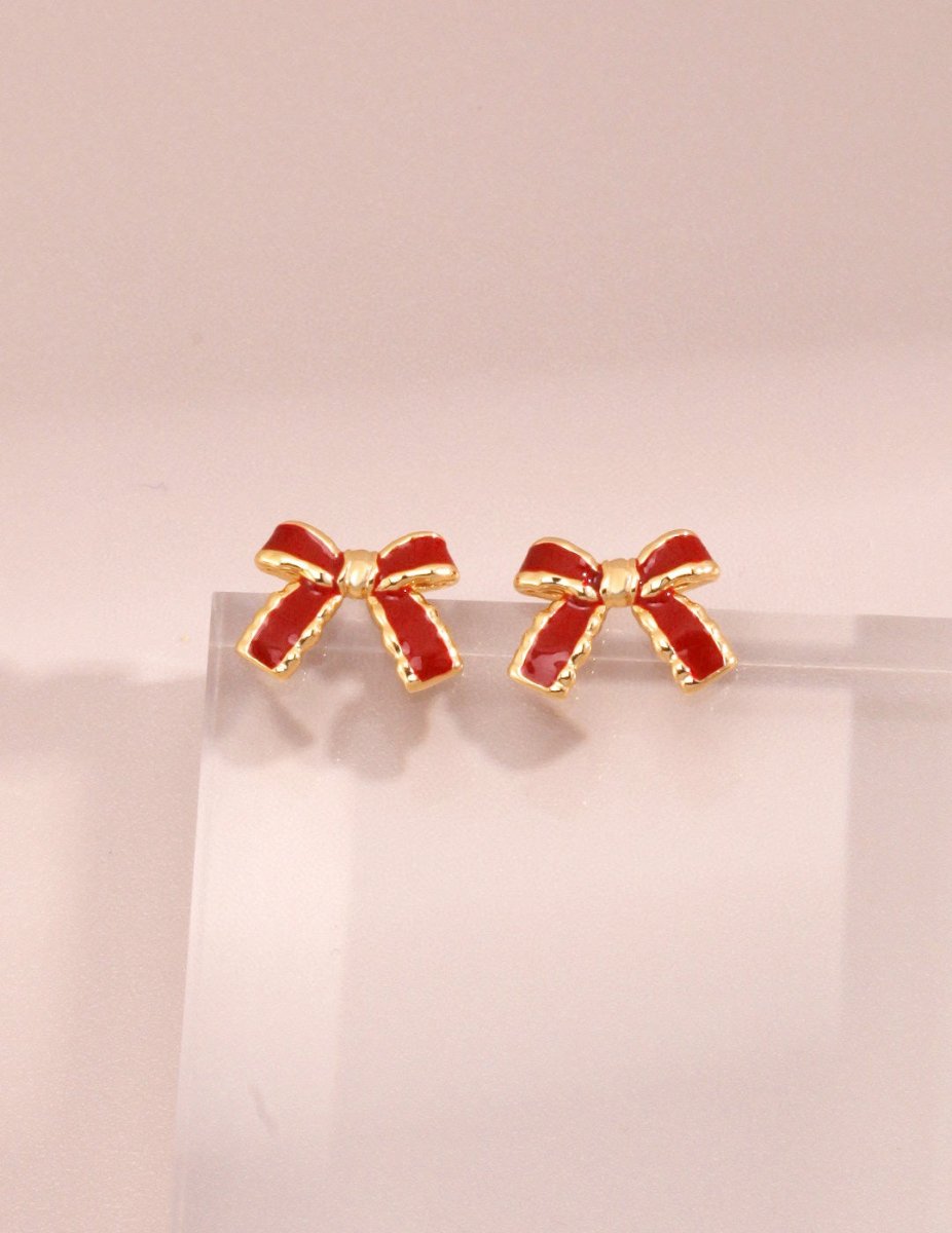 Sterling Silver Red Glazed Butterfly Earrings Chinese New Year Collection - Figgostyle