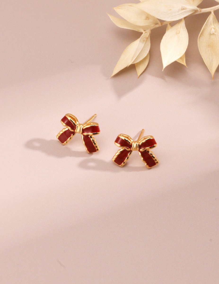 Sterling Silver Red Glazed Butterfly Earrings Chinese New Year Collection - Figgostyle