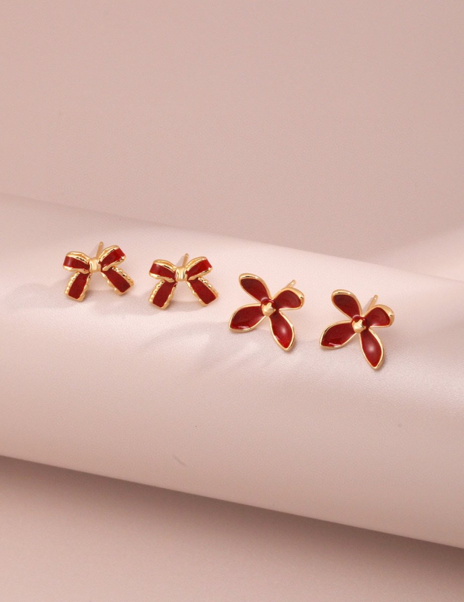 Sterling Silver Red Glazed Butterfly Earrings Chinese New Year Collection - Figgostyle