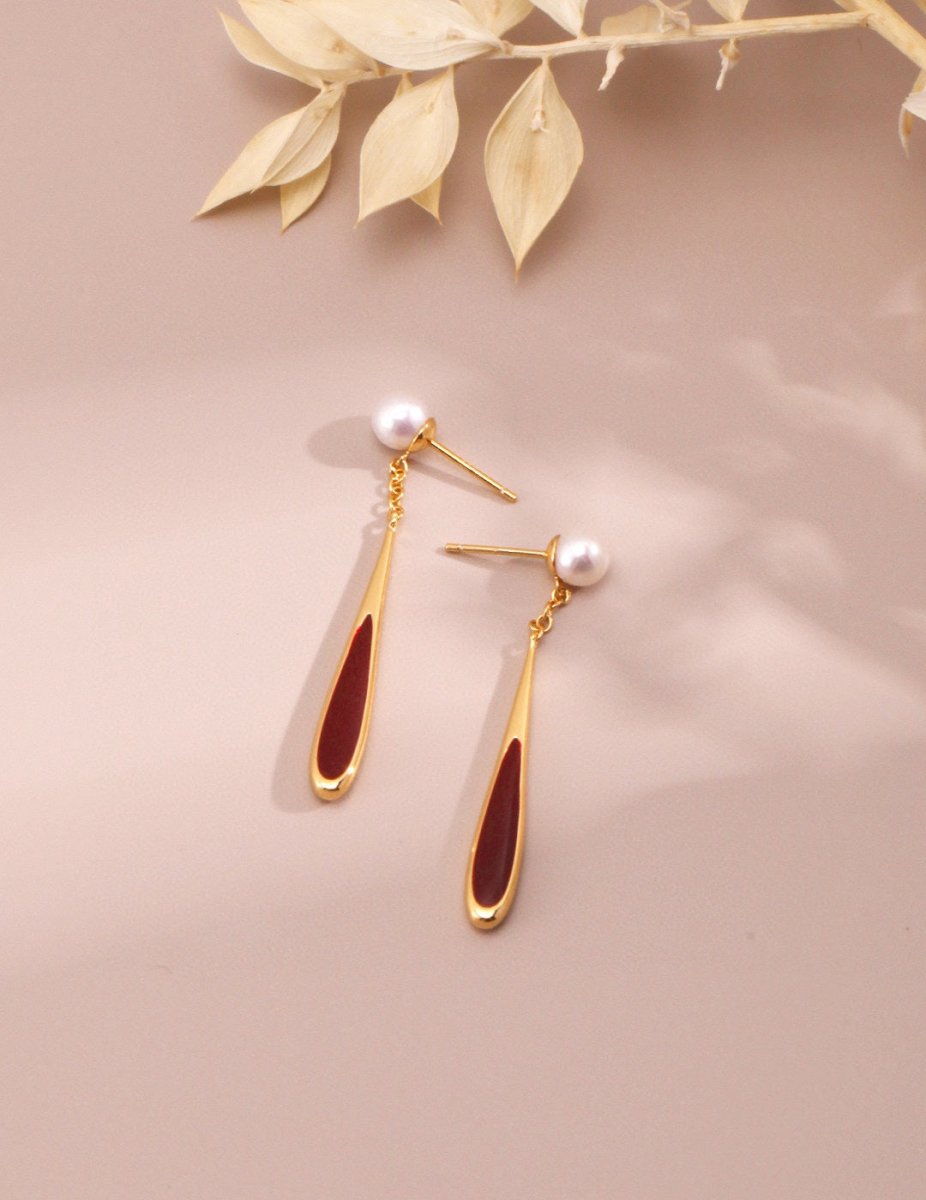 Sterling Silver Red Glazed Teardrop Earrings - Figgostyle