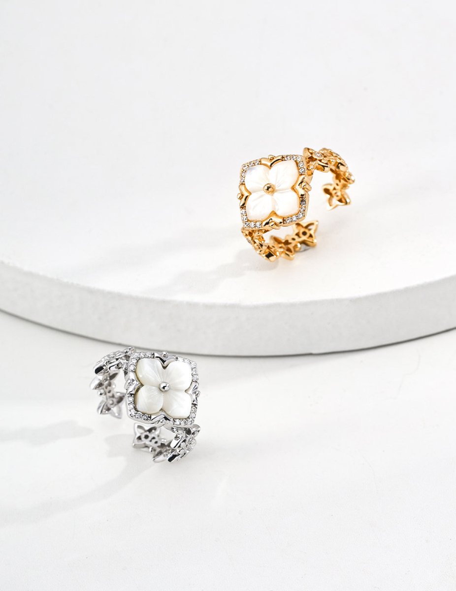 The court - style four - leaf clover series mother - of - pearl ring - Figgostyle