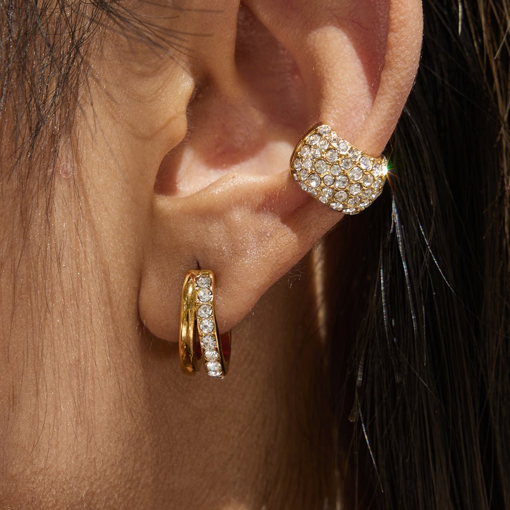 Titanium steel C - hoop earrings, luxurious and sophisticated earrings with zircon ear clips - Figgostyle