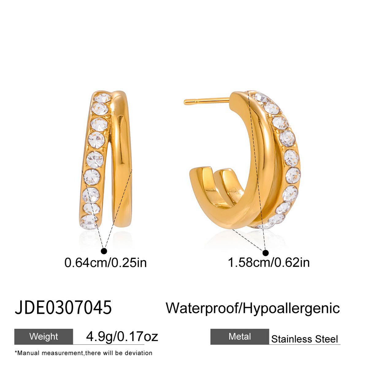 Titanium steel C - hoop earrings, luxurious and sophisticated earrings with zircon ear clips - Figgostyle