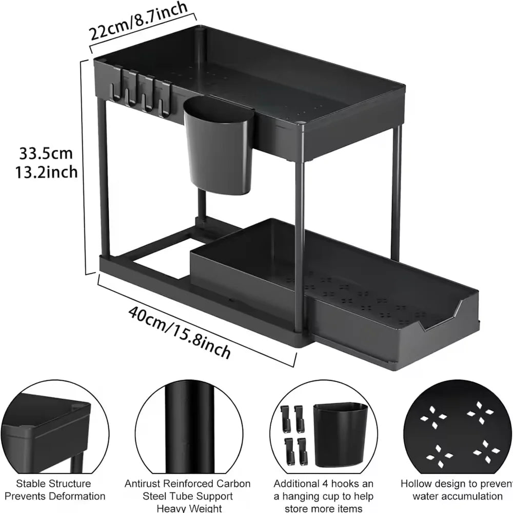 Under - Sink Pull - Out Storage Organizer: Slim Slide - Out Shelf for Kitchen Cabinets | Multi - Functional Space Saver Storage Rack - Figgostyle
