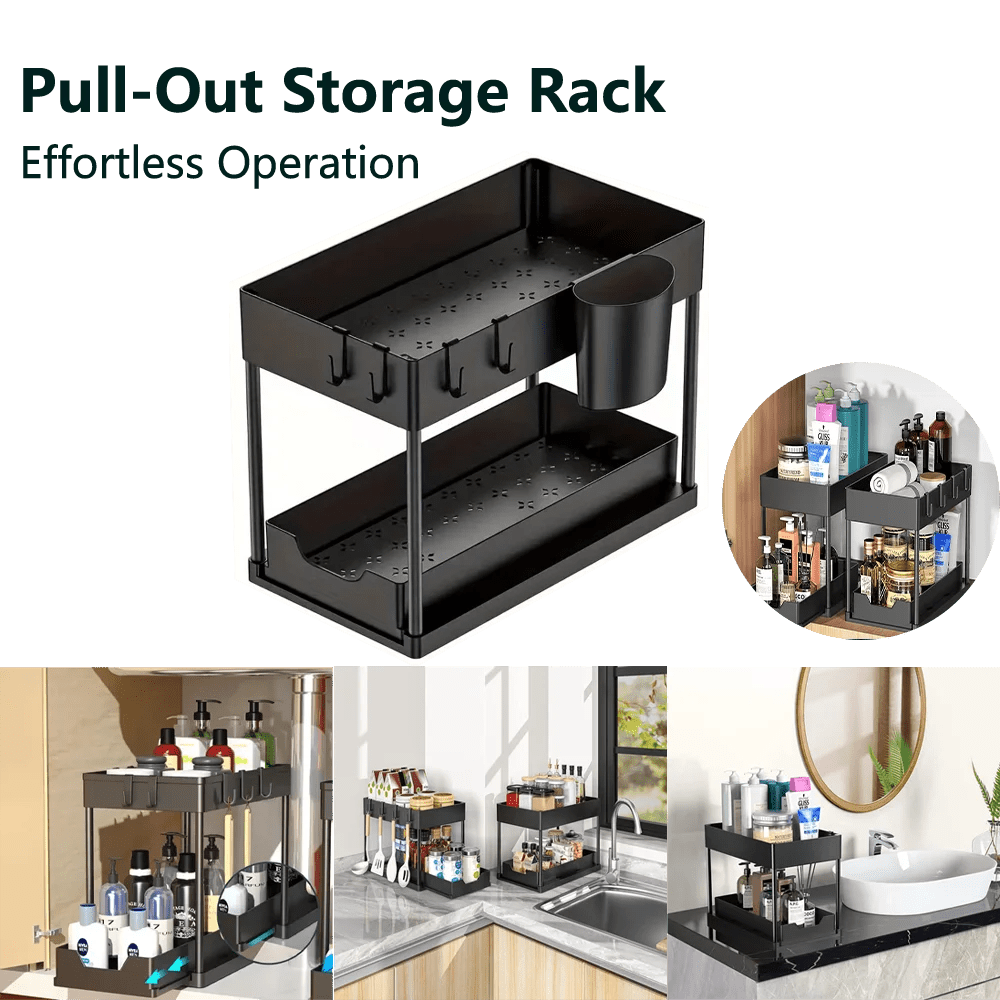 Under - Sink Pull - Out Storage Organizer: Slim Slide - Out Shelf for Kitchen Cabinets | Multi - Functional Space Saver Storage Rack - Figgostyle
