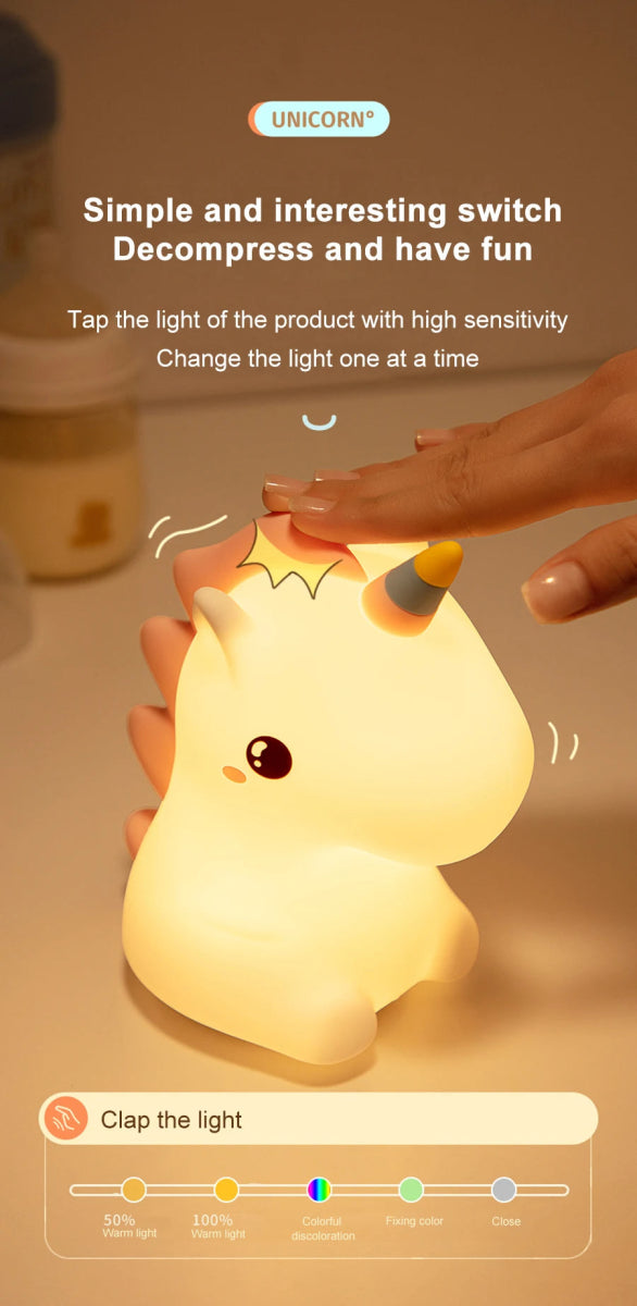 unicorn Cute Silicone LED Night Light For Kids children - Figgostyle
