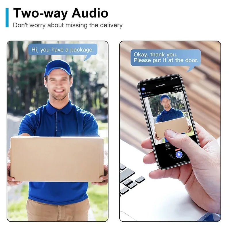 WiFi Smart Audio Doorbell Camera 2 - Way Audio Wireless Visual Intercom Doorbell with Remote Monitor Indoor Outdoor Surveillance - Figgostyle