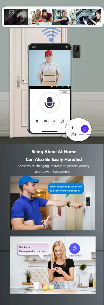 WiFi Smart Audio Doorbell Camera 2 - Way Audio Wireless Visual Intercom Doorbell with Remote Monitor Indoor Outdoor Surveillance - Figgostyle