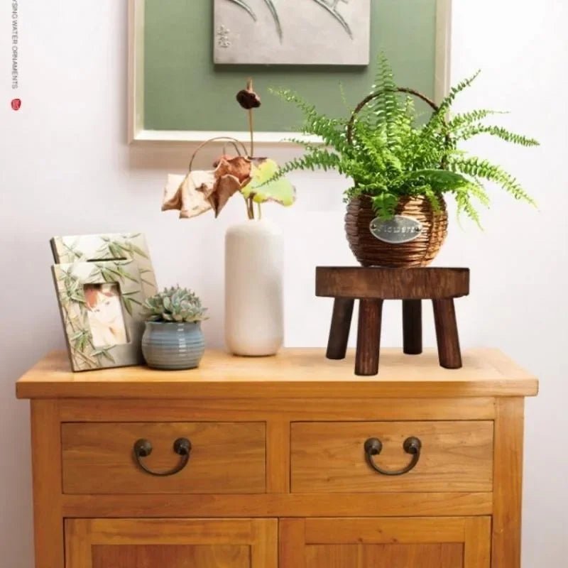 Wooden Plant Stand Flower Pot Base Holder Stool Indoor Outdoor Garden Succulent Pots Tray Flower Display Plant Stand SmallStool - Figgostyle