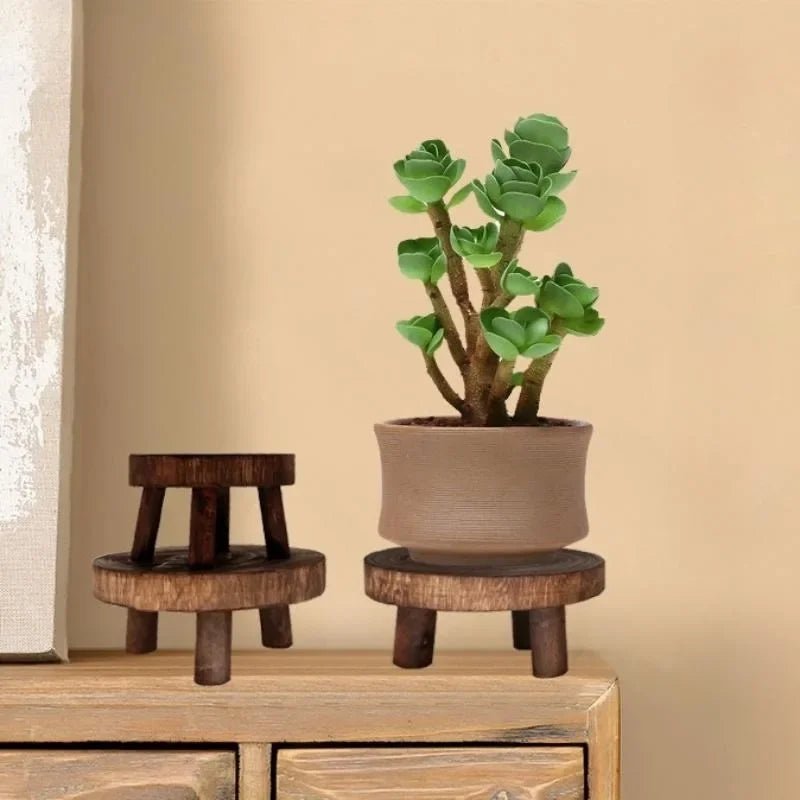 Wooden Plant Stand Flower Pot Base Holder Stool Indoor Outdoor Garden Succulent Pots Tray Flower Display Plant Stand SmallStool - Figgostyle
