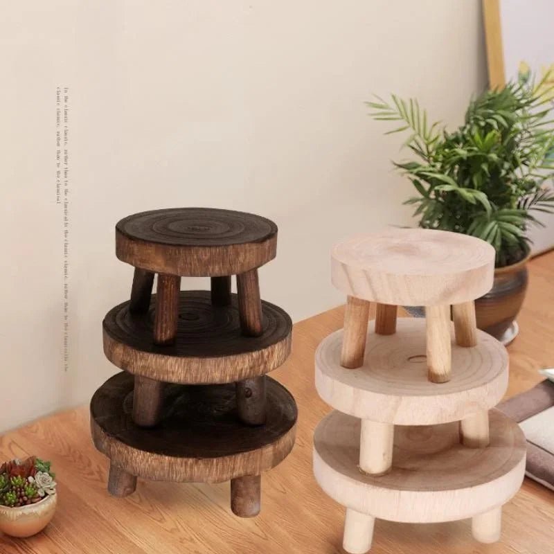 Wooden Plant Stand Flower Pot Base Holder Stool Indoor Outdoor Garden Succulent Pots Tray Flower Display Plant Stand SmallStool - Figgostyle