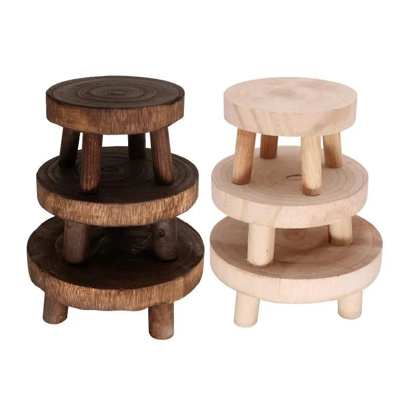 Wooden Plant Stand Flower Pot Base Holder Stool Indoor Outdoor Garden Succulent Pots Tray Flower Display Plant Stand SmallStool - Figgostyle